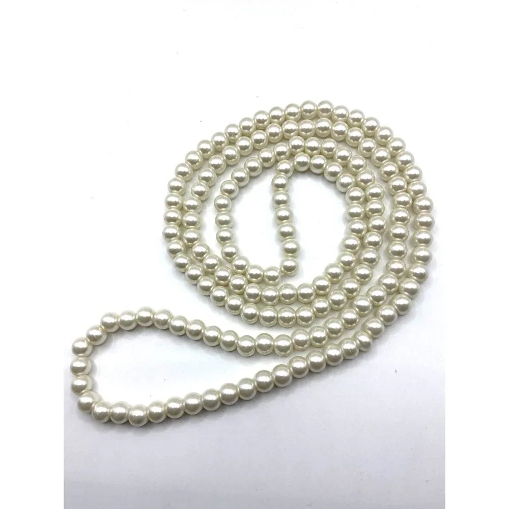 Long Single strand‎ White Glass Faux Pearls 42
